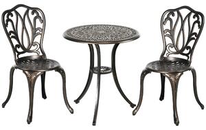 Outsunny Set da Giardino per 2 Persone, 2 Sedie e Tavolo Rotondo in Alluminio Pressofuso dal Fascino Retrò, Bronzo | Aosom Italy