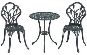 Outsunny Set Salotto da Giardino 2 Posti, 2 Sedie e Tavolo Rotondo in Alluminio Pressofuso, Effetto Ferro Battuto, Verde | Aosom Italy