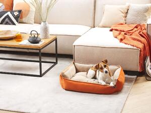 Cuccia lettino in velluto arancione e beige per animali domestici di forma rettangolare con lati rialzati per interni Beliani