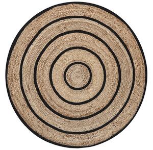 Tappeto tappetino Beige Nero Rotondo 140 cm Boho Rustico Cotone Intrecciato A Spirale Iuta Beliani