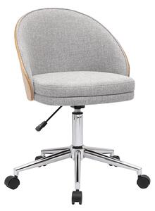 Sedia da ufficio con ruote in tessuto effetto velluto grigio, legno chiaro e metallo cromato TUCSON