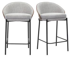 Sgabelli da bar in tessuto effetto velluto grigio, legno scuro e metallo H65 cm (set di 2) TUCSON
