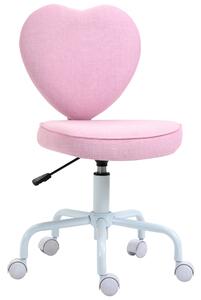HOMCOM Sedia da Scrivania con Rotelle a Forma di Cuore, Altezza Regolabile, Senza Braccioli, Rosa|Aosom