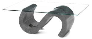 Tavolino Flexus Stone Decor E5 120x70xH36 cm, Vetro Trasparente, Gambe in Pietra Fossile Grigio, Top in Vetro Temperato