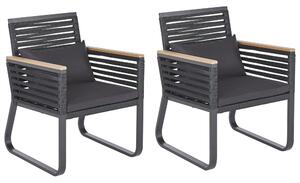 Set di 2 Sedie da Pranzo da Giardino Struttura in Metallo Nero con Cuscini in Corda Design Industriale Moderno Beliani