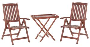 Set da bistrot da giardino in legno di acacia chiaro tavolo 2 sedie con schienale regolabile pieghevole in stile rustico Beliani