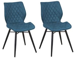 Set di 2 sedie da pranzo tappezzeria in tessuto blu gambe nere stile retrò rustico Beliani
