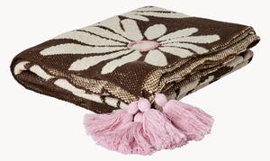 Coperta in cotone a maglia con nappe Chocolate