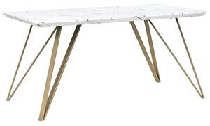 Tavolo da Pranzo Bianco con Piano in MDF dorato Gambe in Metallo 150 x 80 cm Effetto Marmo Glamour Industrial Beliani