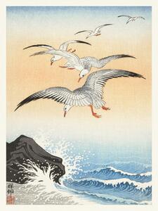 Riproduzione Flock of Seagulls Japandi Vintage - Ohara Koson, (30 x 40 cm)
