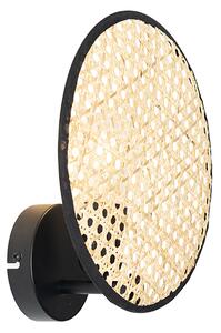 Applique da parete rustica nera con rattan 25 cm - Kata