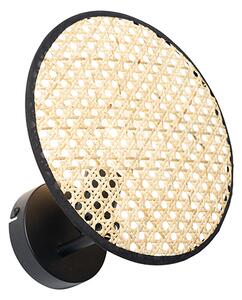 Applique da parete rustica nera con rattan 25 cm - Kata