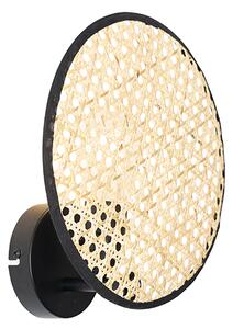 Applique da parete rustica nera con rattan 25 cm - Kata