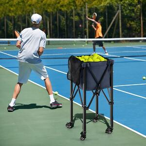 Costway Carrello porta palline da tennis in alluminio con ruote borsa rimovibile, Cesto raccogli palline tennis Blu scuro