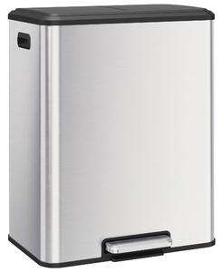 HOMCOM Pattumiera Cucina 2 x 30 L, Bidone a Pedale in Acciaio Inox con Secchi Estraibili e Coperchio Soft-Close, Argento | Aosom Italy