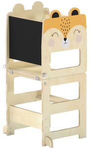 AIYAPLAY Torre Montessoriana per Bambini 2-5 Anni con Lavagna e Tavolino, in Legno, 57x39x93 cm, color Legno | Aosom Italy