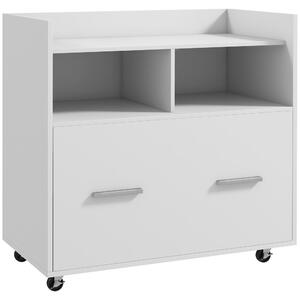 HOMCOM Mobile Archivio Laterale con Ruote e Ripiano Aperto, Ampio Cassetto, Barra Regolabile Bianco | Aosom Italy