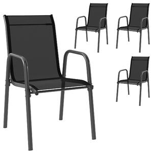 Outsunny Set 4 Sedie Impilabili e Traspiranti con Braccioli e Schienale Alto, in Metallo e Poliestere, 51L x 69P x 87A cm, Nero | Aosom Italy