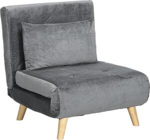 Poltrona letto Fortuna Lai Poltrona pieghevole con funzione letto e cuscini, letto per ospiti con schienale regolabile, effetto velluto, fino a 125 kg, grigio