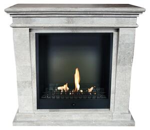Caminetto a etanolo Xaralyn - Kreta-Mini BCL-SGP - pietra naturale grigia lucida - potenza termica 3 kW - mensola con caminetto da incasso incluso - caminetto decorativo