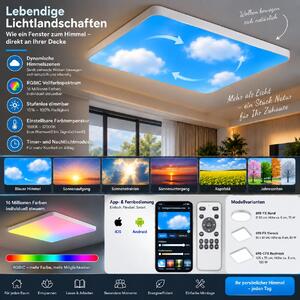 Plafoniera LED 698-CFX rettangolo 105x70 cm, 150 W RGBIC con APP e telecomando, cielo dinamico ed effetti di luce naturale timer dimmerabile 10-100%, 1800-12000K