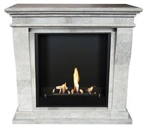 Caminetto a etanolo Xaralyn - Kreta-Mini BIU-SGP - Pietra naturale grigia lucidata - Potenza termica 3 kW - Mensola con caminetto da incasso inclusa - Caminetto decorativo