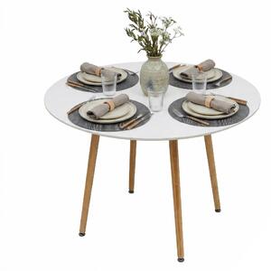 Tavolo da pranzo Relaxdays, rotondo, A x P: 75 x 90 cm, MDF e bambù, per 4 persone, tavolo da pranzo in stile scandinavo, bianco/naturale