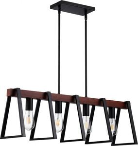 Lampada a sospensione per isola da cucina a 4 luci - Lampada da sala da pranzo in stile industriale retrò - E27 - Regolabile e resistente - Metallo e legno di noce - Illuminazione dimmerabile - Design rustico