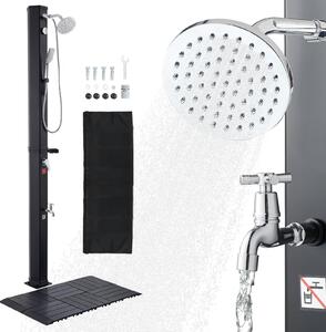 Doccia solare - Doccia da giardino/doccia esterna 40 L - Altezza 229 cm - Acqua calda/fredda - Rubinetto manuale e a pedale - Con set piastra di base - Nero