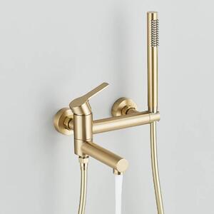 Miscelatore per vasca da bagno a cascata - Rubinetto monocomando da parete - Miscelatore monocomando per acqua calda e fredda - Realizzato in ottone con valvola in Vetroceramica - Finitura dorata spazzolata