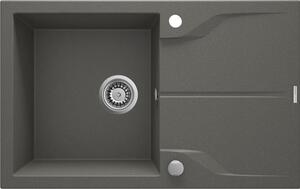 Lavello in granito Andante a 1 vasca con sgocciolatoio 78x49 cm antracite con tappo automatico ZQN_T113