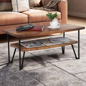 FineBuy tavolino 90x50x40 cm in legno massiccio sheesham / metallo tavolo da divano tavolo rettangolare da salotto tavolino con vano portaoggetti tavolo in legno da salotto