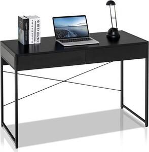 Scrivania da computer GOPLUS con cassetti, scrivania con 2 cassetti e struttura in acciaio, tavolo da lavoro industriale per soggiorno, camera da letto, studio (nero)