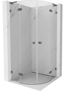 Mexen Lunar L cabina doccia semicircolare apribile 90 x 90 cm, trasparente, grigio canna di fucile spazzolato