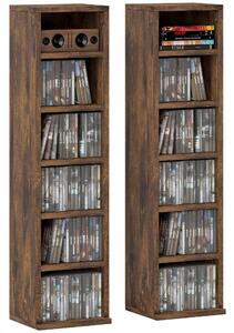 HOMCOM Set 2 Librerie Scaffale porta CD a 6 Ripiani ad Altezza Regolabile, in Legno, 21x19.2x88.3 cm, Marrone