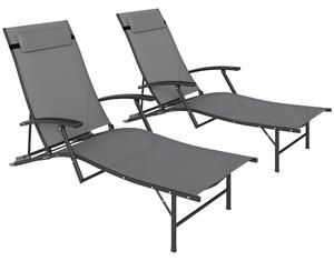 Outsunny Set 2 Sdraio da Giardino Pieghevoli con Schienale Regolabile su 4 Livelli e Cuscino, Grigio
