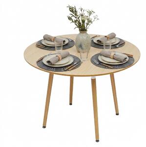Tavolo da pranzo Relaxdays, rotondo, A x P: 75 x 90 cm, MDF e bambù, per 4 persone, 100 kg, tavolo da pranzo in stile scandinavo, naturale