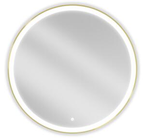Mexen Esso specchio da bagno retroilluminato, rotondo 90 cm, LED 6000K, antiappannamento, cornice dorata - 9825-090-090-611-50