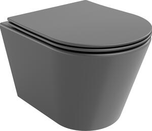 Mexen Rico WC senza brida con copriwater a chiusura rallentata slim, duroplast, grigio scuro opaco - 30724071