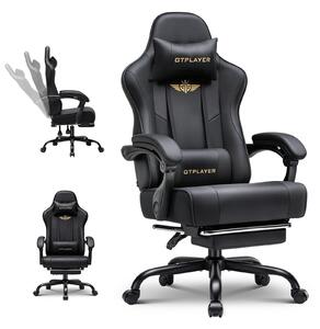 Sedia da gaming GTPLAYER - Sedia da gaming ergonomica con poggiapiedi, poggiatesta e supporto lombare, regolabile in altezza, nera