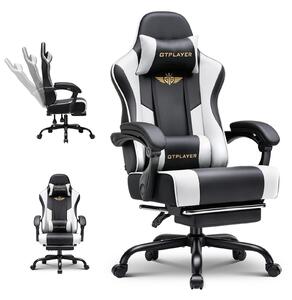 Sedia da gaming GTPLAYER - Sedia da gaming ergonomica con poggiapiedi, poggiatesta e supporto lombare, regolabile in altezza, bianca