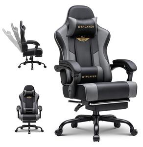 Sedia da gaming GTPLAYER - Sedia da gaming ergonomica con poggiapiedi, poggiatesta e supporto lombare, regolabile in altezza, colore grigio
