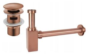 Mexen semitrapano lavabo quadrato con tappo clic-clac, con troppopieno, oro rosa - 7992060-60
