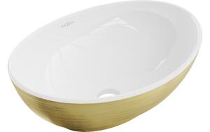 Mexen Elza lavabo da appoggio 40 x 33 cm, bianco/oro motivo linee - 21014017