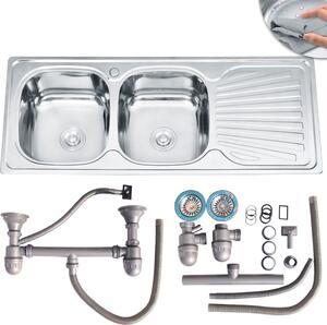 120CM acciaio inox doppio lavello inset sinistra Lavello da cucina in acciaio inox 2 ciotole