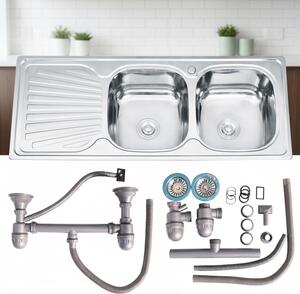 Lavello doppio 120CM Lavello in acciaio inox Lavello unitario 2 vasche