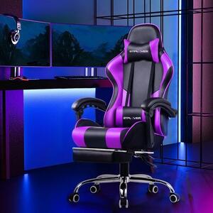 GTPLAYER Sedia da gioco con poggiapiedi e cuscino lombare massaggiante Sedia da ufficio Sedia da gioco Sedia da gioco ergonomica con braccioli collegabili fino a 150 kg di portata Viola