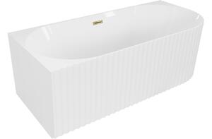 Mexen Gia vasca da bagno indipendente ad angolo a coste sinistra 170 x 80 cm, bianco lucido, troppopieno dorato