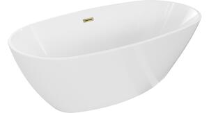 Mexen Eris vasca da bagno autoportante 155 x 80 cm, bianca, troppo pieno dorato - 53441558000-50