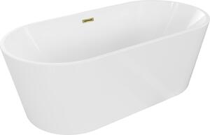 Mexen Luna vasca da bagno autoportante 180 x 80 cm, bianca, troppopieno dorato - 52031808000-50